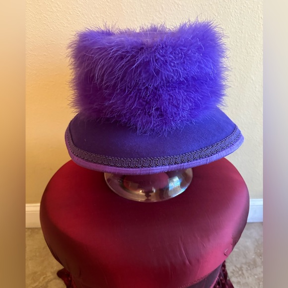 NEW Royal purple wool felt feather fabric hat by Whittall & Shon - Picture 1 of 6